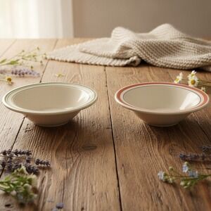 Homer Laughlin Striped Band Cereal Bowls, set of 2, Vintage Ceramic Dinnerware